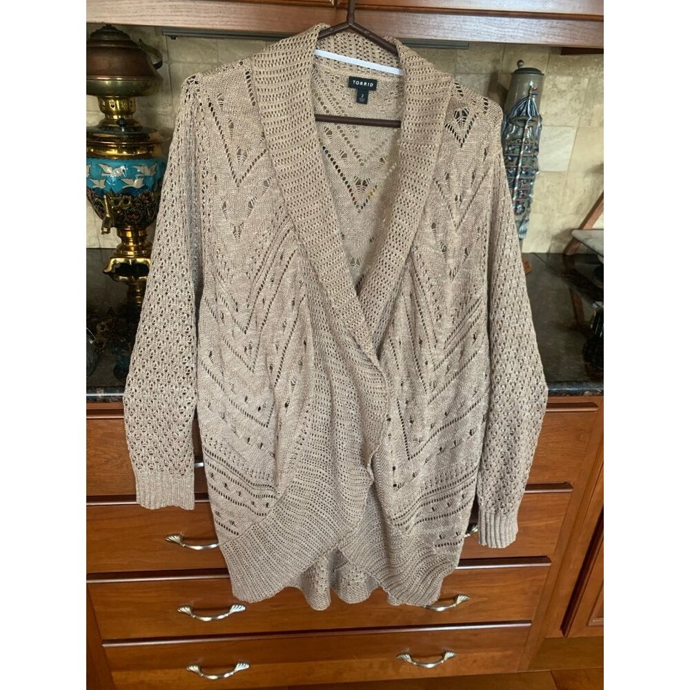 Torrid Crochet cardigan sweater in tan Sz 2X 18-20